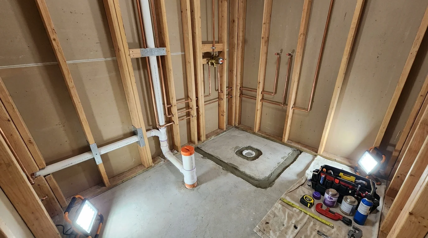 Bathroom rough-in plumbing during remodel by Johns Plumbing LLC in Eagle Mountain