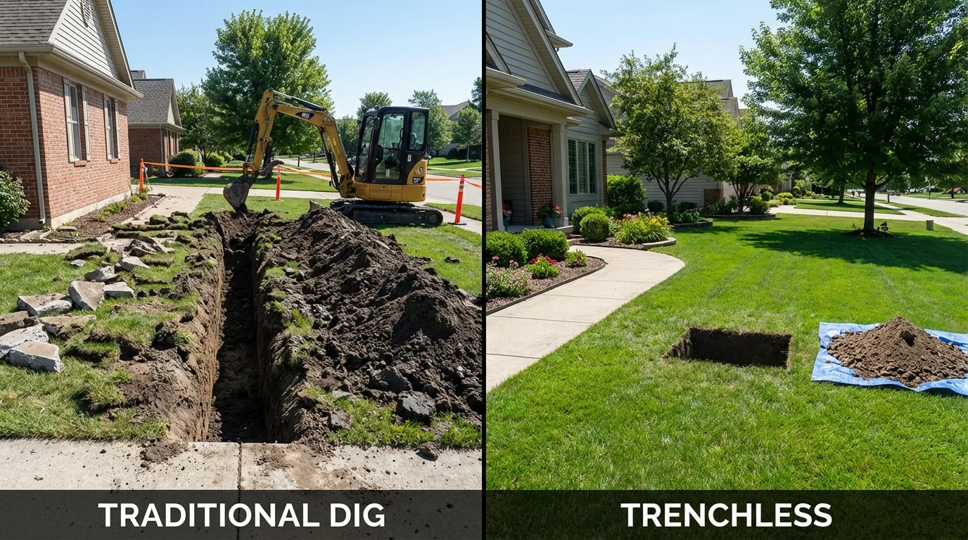 Trenchless sewer repair with minimal yard damage versus traditional excavation in Eagle Mountain, UT